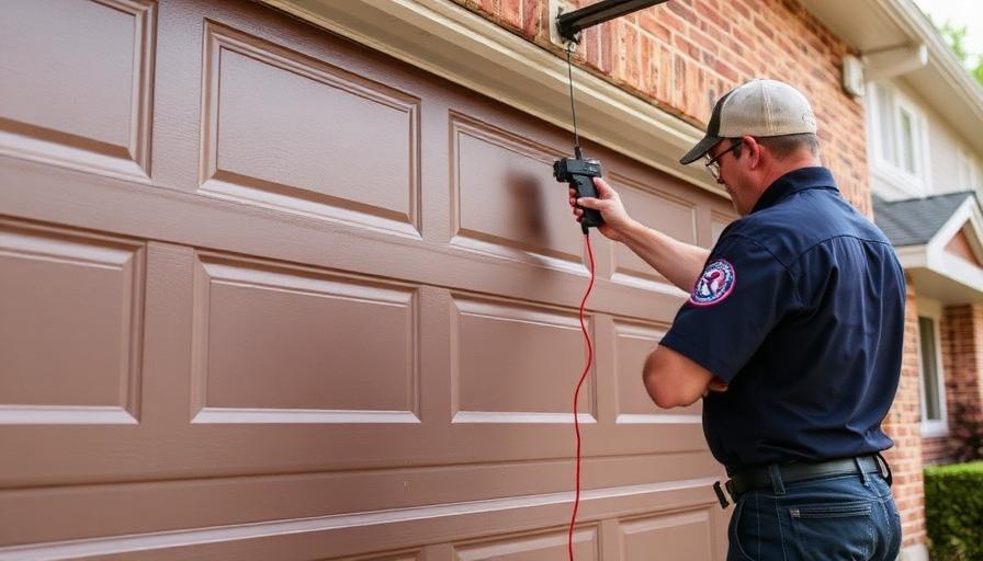garage door technician inspecting reversing door