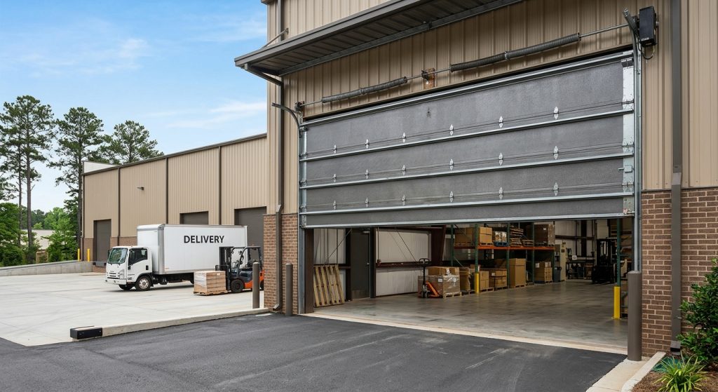 Commercial garage door for a business warehouse