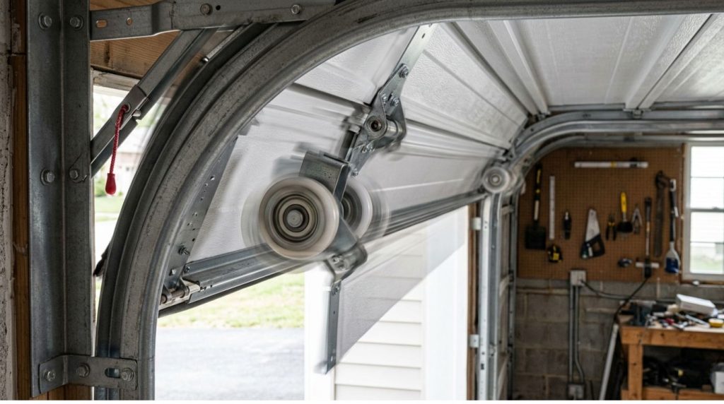 Garage door shaking while opening near the curved track